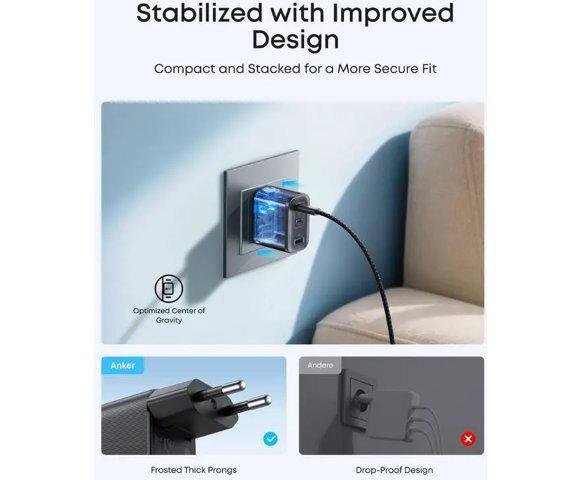 Anker Nano Charger (70W, 3 Ports) Black - slika 2