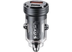 USAMS 45W USB-A + USB-C Black auto punjač