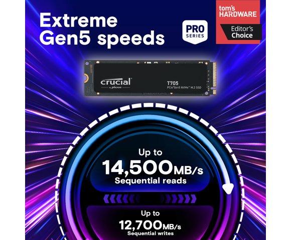Crucial T705 1TB PCIe Gen5 NVMe M.2 SSD - slika 2