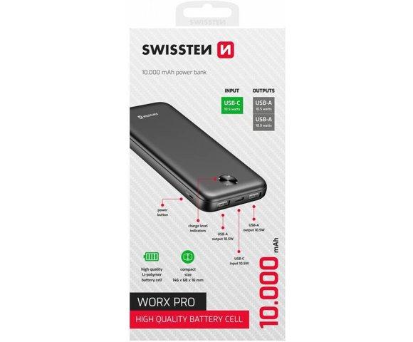 Swissten WORX PRO BLACK 10000mAh powerbank - slika 2