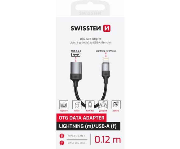Swissten OTG Adapter Textile Lightning / USB-A 0,12 M Black - slika 2