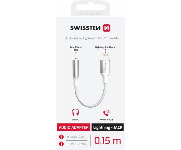 Swissten Textile Lightning / 3.5mm AUX 0,15 M White - slika 2