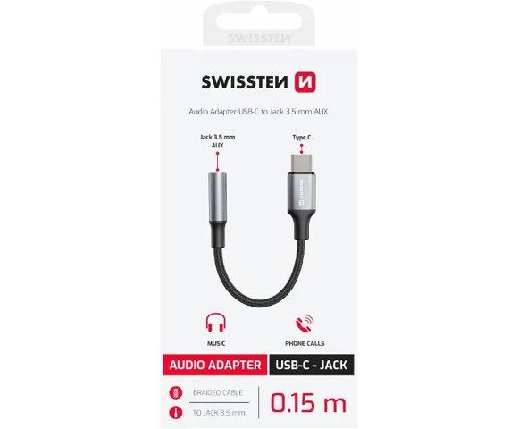 Swissten Textile USB-C / 3.5mm AUX 0,15 M Black - slika 2