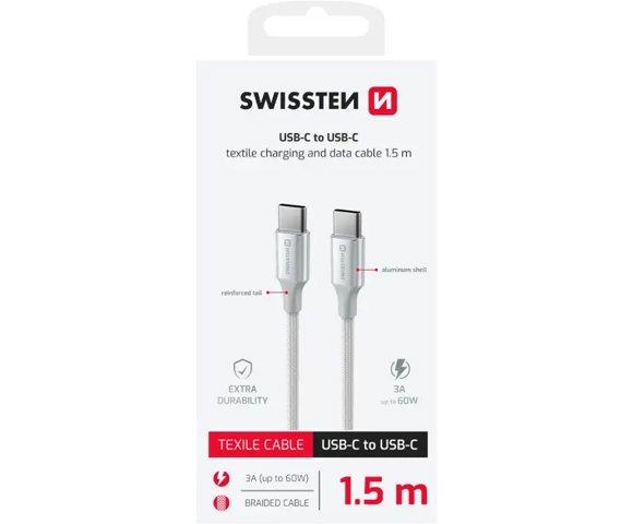 Swissten Textile II USB-C / USB-C 1.5m White - slika 2