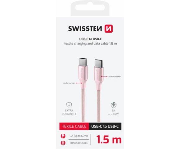 Swissten Textile II USB-C / USB-C 1.5m Pink - slika 2