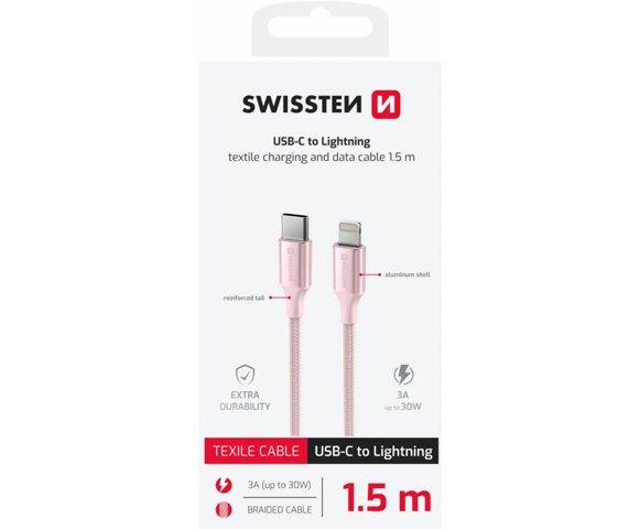 Swissten Textile II USB-C / Lightning 1.5m Pink - slika 2