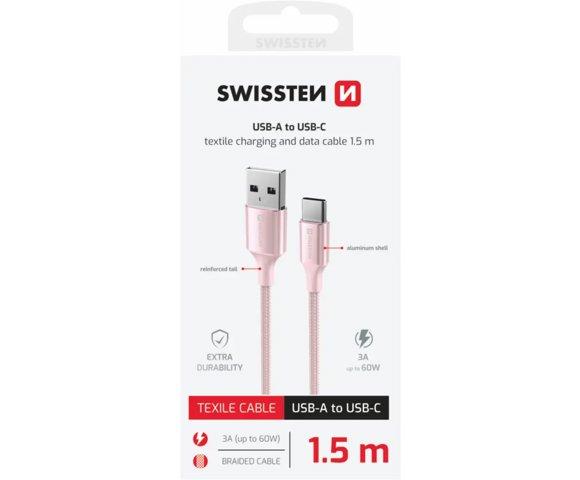 Swissten Textile II USB / USB-C 1.5m Pink  - slika 2