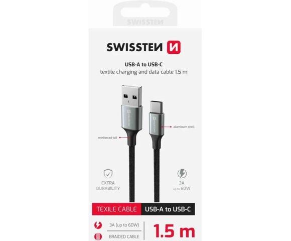 Swissten Textile II USB / USB-C 1.5m Black - slika 2