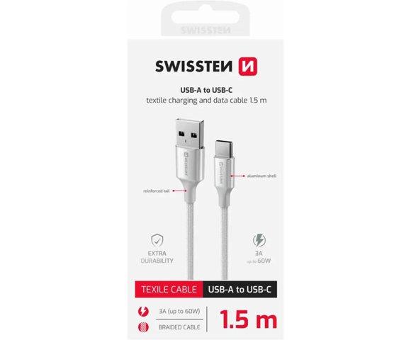 Swissten Textile II USB / USB-C 1.5m White - slika 2