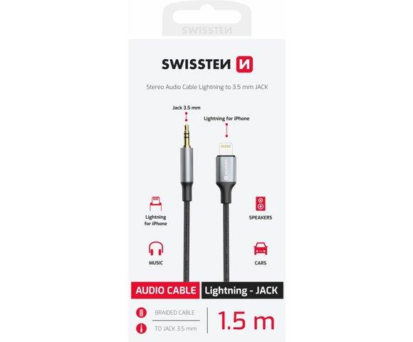 Swissten Textile Lightning / 3.5mm 1.5m Black - slika 2