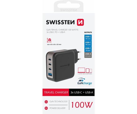 Swissten 100W GaN 3x USB-C + USB-A Travel Charger - slika 2