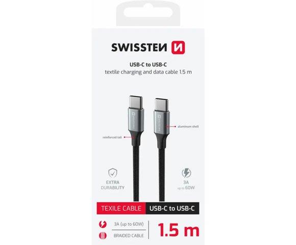 Swissten Textile II USB-C / USB-C 1.5m Black - slika 2