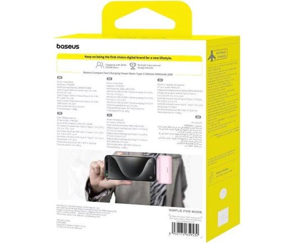Baseus Compact USB-C 5000mAh Pink powerbank - slika 7