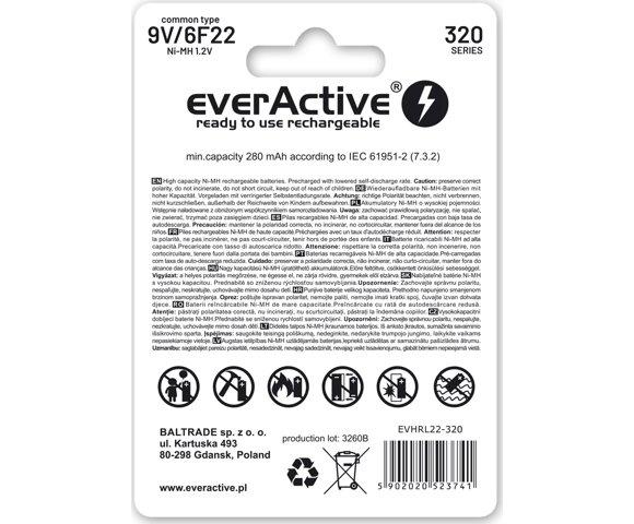 everActive Ni-MH 6F22 9V 320 mAh Professional Line baterija - slika 2