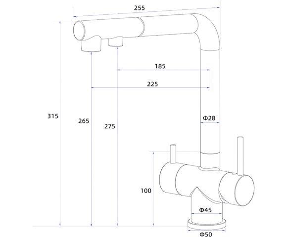Voden Česma za vodu sa tušem na izvlačenje (Niža) – Crna mat - slika 2