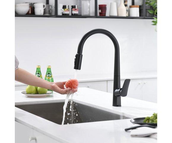 Voden Česma za vodu sa tušem na izvlačenje (viša) – Crna Mat - slika 2