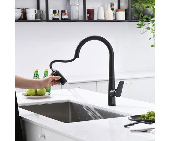 Voden Česma za vodu sa tušem na izvlačenje (viša) – Crna Mat - slika 4