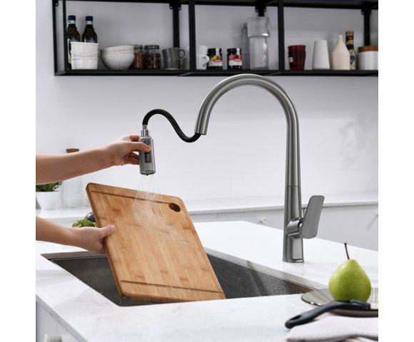 Voden Česma za vodu sa tušem na izvlačenje (viša) – Brušena - slika 4