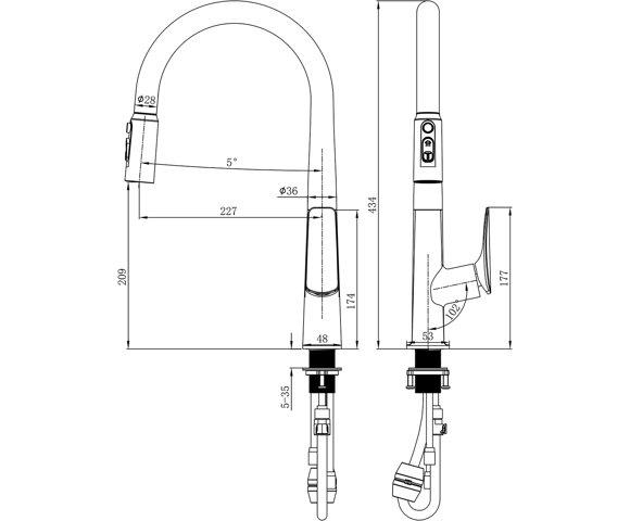 Voden Česma za vodu sa tušem na izvlačenje (viša) – Brušena - slika 5