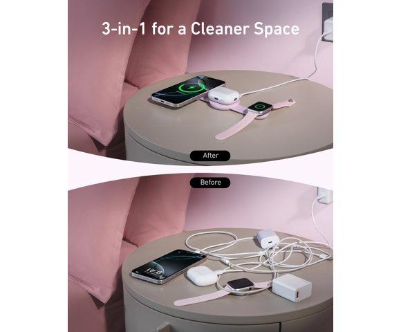 ANKER MagGo Pink bežični 3-u-1 sklopivi punjač - slika 6