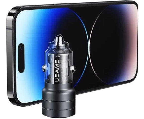 USAMS 95W USB-A + USB-C Black Auto punjač - slika 5