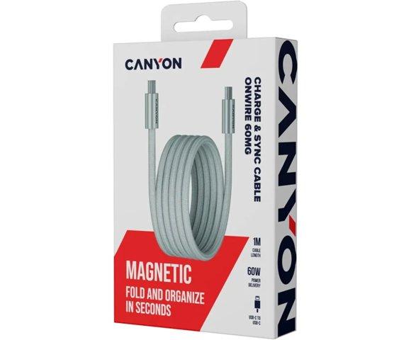 Canyon OnWire 60MG Grey Type-C 1m 60W pleteni magnetni kabl - slika 7