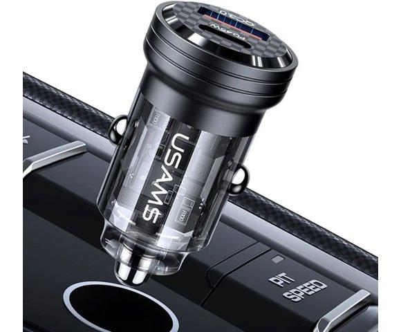 USAMS 45W USB-A + USB-C Black auto punjač - slika 3