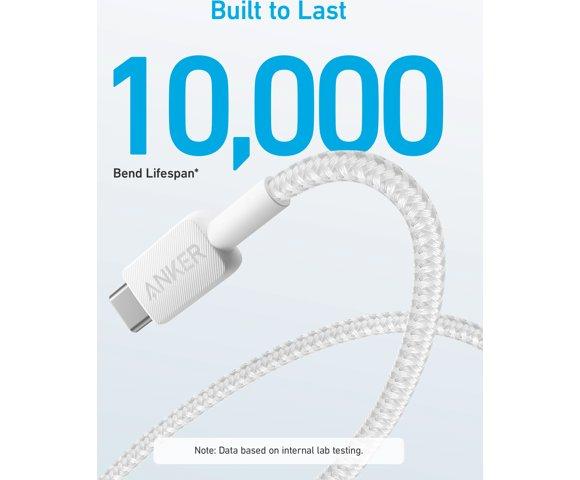 Anker 322 USB-A / USB-C 0.9m pleteni bijeli kabl - slika 2
