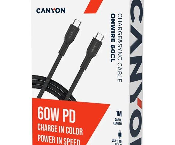 Canyon OnWire 60CL Black USB-C 60W 1m pleteni kabl - slika 4