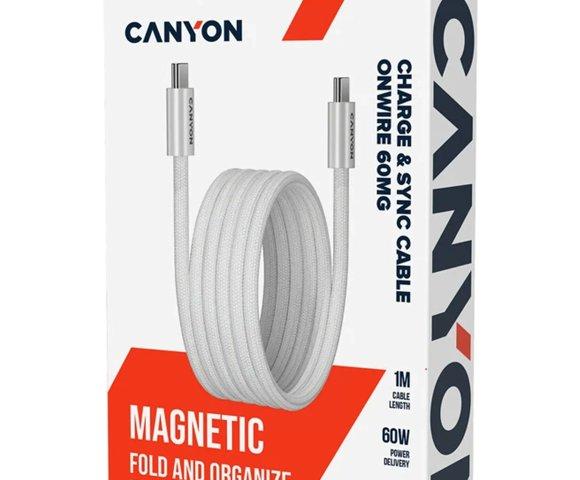 Canyon OnWire 60MG White Type-C 1m 60W pleteni magnetni kabl - slika 7