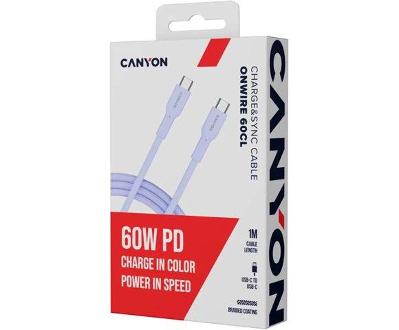 Canyon OnWire 60CL Purple USB-C 60W 1m pleteni kabl - slika 4