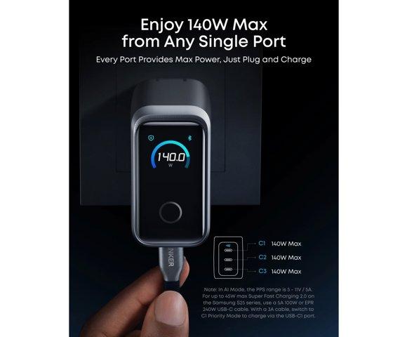 Anker Prime Charger (160W, 3 Ports, Smart Display) - slika 4