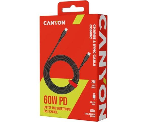 Canyon CC60SC20 Black USB-C 2m 60W kabl - slika 2