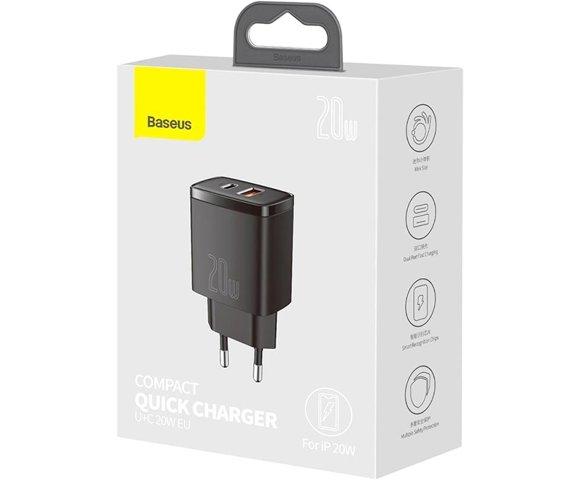 Baseus Quick Charger U+C 20W EU (Black) - slika 2