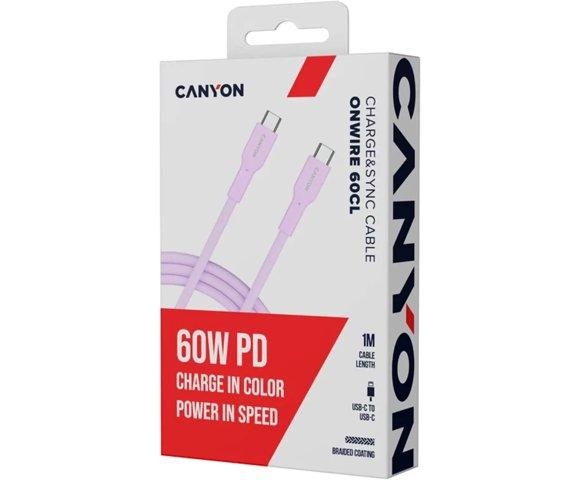Canyon OnWire 60CL Pink USB-C 60W 1m pleteni kabl - slika 4