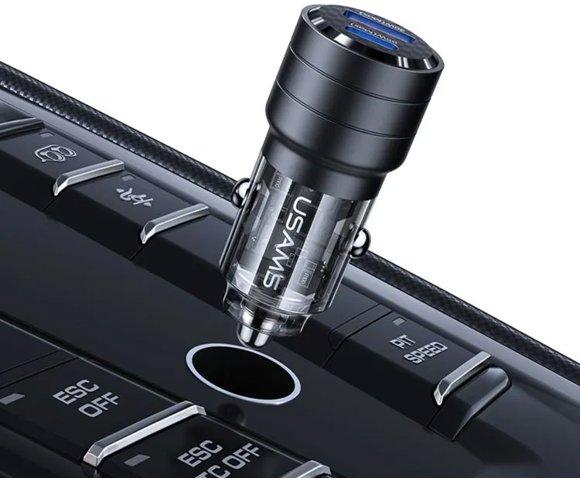 USAMS 95W USB-A + USB-C Black Auto punjač - slika 6