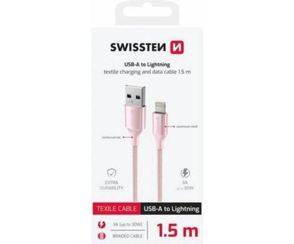 Swissten Textile II USB/Lightning 1.5m Pink - slika 2