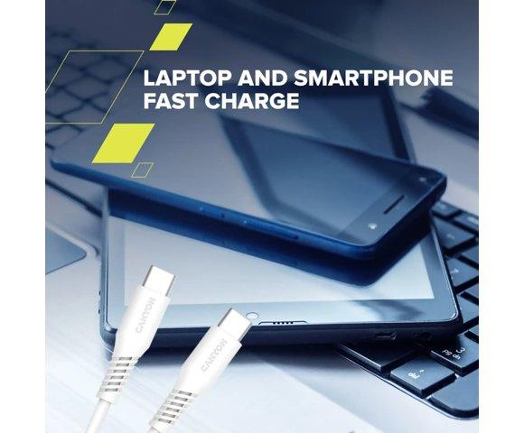 Canyon CC60SC20 White USB-C 2m 60W kabl - slika 2
