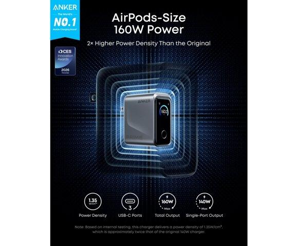 Anker Prime Charger (160W, 3 Ports, Smart Display) - slika 2