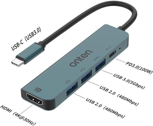 Onten UC907 5-u-1 USB hub - slika 5