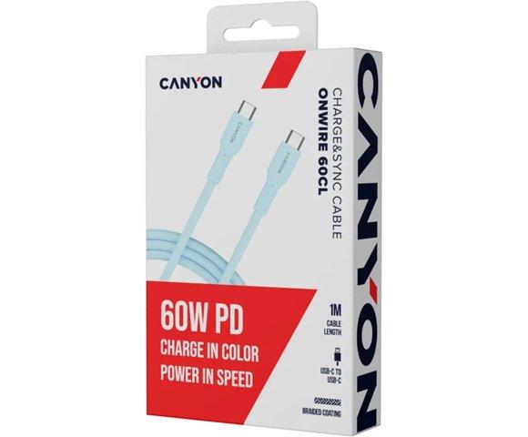 Canyon OnWire 60CL Blue USB-C 60W 1m pleteni kabl - slika 4