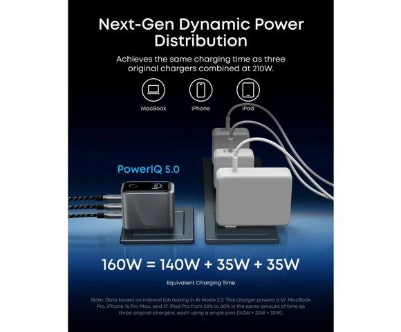 Anker Prime Charger (160W, 3 Ports, Smart Display) - slika 3