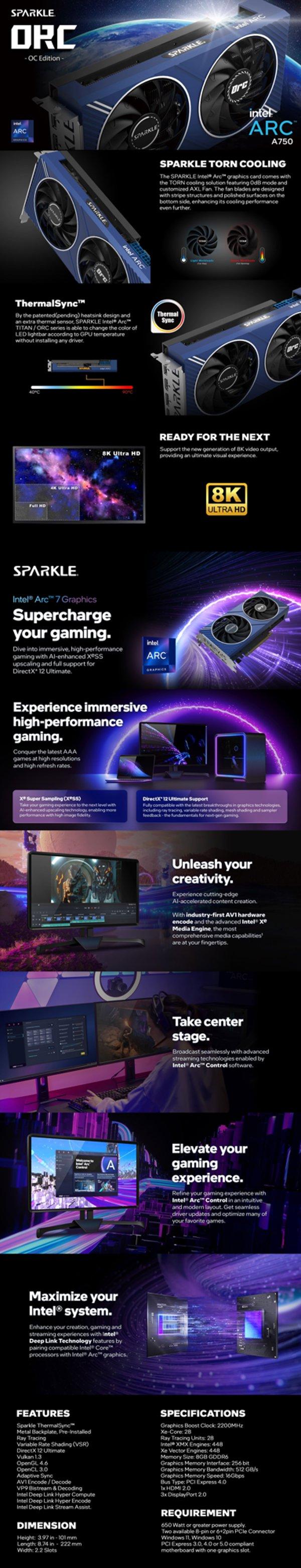 SPARKLE Intel Arc A750 ORC OC 8GB grafička kartica