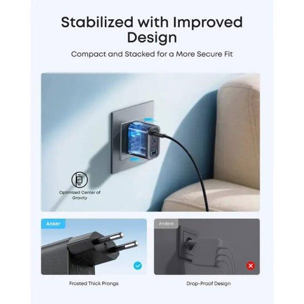 Anker Nano Charger (70W, 3 Ports) Black