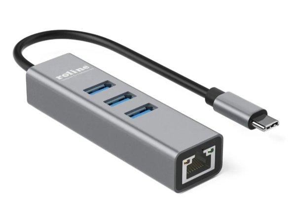 SECOMP Roline USB Type C to Gigabit Ethernet Converter + Hub 3x