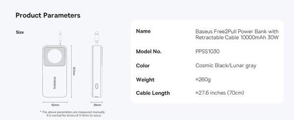 Baseus Free2Pull 10000mAh Grey Power Bank